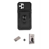 MARSİLYAN™- iPhone 12 Pro Max Kılıf Ahenk Klasik - Siyah Bilvis Hayalet Cam Ekran Koruyucu + Shine Kamera Lens Koruma Cam - SABE