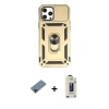MARSİLYAN™- iPhone 12 Pro Max Kılıf Ahenk Klasik - Siyah Bilvis Hayalet Cam Ekran Koruyucu + Shine Kamera Lens Koruma Cam - SH
