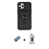 MARSİLYAN™- iPhone 12 Pro Max Kılıf Ahenk Klasik - Siyah Bilvis Hayalet Cam Ekran Koruyucu + Shine Kamera Lens Koruma Cam - SH