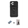MARSİLYAN™- iPhone 12 Pro Max Kılıf Ahenk Klasik - Siyah Bilvis Hayalet Cam Ekran Koruyucu + Siyah Shine Kamera Lens Koruma Cam