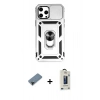 MARSİLYAN™- iPhone 12 Pro Max Kılıf Ahenk Klasik - Siyah Bilvis Hayalet Cam Ekran Koruyucu + Shine Kamera Lens Koruma Cam - SH