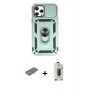MARSİLYAN™- iPhone 12 Pro Max Kılıf Ahenk Klasik - Siyah Bilvis Hayalet Cam Ekran Koruyucu + Renkli Kamera Lens Koruma Cam - TU