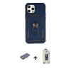 MARSİLYAN™- iPhone 12 Pro Max Kılıf Ahenk Klasik - Siyah Bilvis Hayalet Cam Ekran Koruyucu + Renkli Kamera Lens Koruma Cam - TU