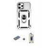 MARSİLYAN™- iPhone 12 Pro Max Kılıf Ahenk Klasik - Siyah Bilvis Hayalet Cam Ekran Koruyucu + Renkli Kamera Lens Koruma Cam - TU