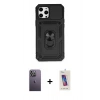 MARSİLYAN™- iPhone 12 Pro Max Kılıf Ahenk Klasik - Siyah Joko 5D Cam + Neon Fosforlu Kamera Lens - BZ