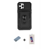 MARSİLYAN™- iPhone 12 Pro Max Kılıf Ahenk Klasik - Siyah Joko 5D Cam + Shine Kamera Lens Koruma Cam - GS