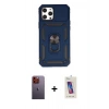 MARSİLYAN™- iPhone 12 Pro Max Kılıf Ahenk Klasik - Siyah Joko 5D Cam + Neon Fosforlu Kamera Lens - TU