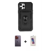 MARSİLYAN™- iPhone 12 Pro Max Kılıf Ahenk Klasik - Siyah Joko 5D Cam + Neon Fosforlu Kamera Lens - TU