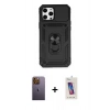MARSİLYAN™- iPhone 12 Pro Max Kılıf Ahenk Klasik - Siyah Joko 5D Cam + Neon Fosforlu Kamera Lens - SI