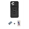 MARSİLYAN™- iPhone 12 Pro Max Kılıf Ahenk Klasik - Siyah Joko 5D Cam + Shine Kamera Lens Koruma Cam - SH
