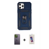 MARSİLYAN™- iPhone 12 Pro Max Kılıf Ahenk Klasik - Siyah Joko 5D Cam + Neon Fosforlu Kamera Lens - YL