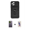 MARSİLYAN™- iPhone 12 Pro Max Kılıf Ahenk Klasik - Siyah Joko 5D Cam + Neon Fosforlu Kamera Lens - YL