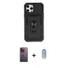 MARSİLYAN™- iPhone 12 Pro Max Kılıf Ahenk Klasik - Siyah Joko Magic 5D Cam + Neon Fosforlu Kamera Lens - TU