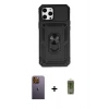 MARSİLYAN™- iPhone 12 Pro Max Kılıf Ahenk Klasik - Siyah Joko Magic 5D Hayalet Cam + Neon Fosforlu Kamera Lens - SI