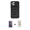 MARSİLYAN™- iPhone 12 Pro Max Kılıf Ahenk Klasik - Siyah Mat Seramik Nano Ekran Koruyucu + Neon Fosforlu Kamera Lens - BZ