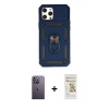 MARSİLYAN™- iPhone 12 Pro Max Kılıf Ahenk Klasik - Siyah Mat Seramik Nano Ekran Koruyucu + Neon Fosforlu Kamera Lens - BZ