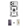MARSİLYAN™- iPhone 12 Pro Max Kılıf Ahenk Klasik - Siyah Mat Seramik Nano Ekran Koruyucu + Neon Fosforlu Kamera Lens - BZ