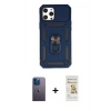 MARSİLYAN™- iPhone 12 Pro Max Kılıf Ahenk Klasik - Siyah Mat Seramik Nano Ekran Koruyucu + Neon Fosforlu Kamera Lens - MI