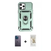 MARSİLYAN™- iPhone 12 Pro Max Kılıf Ahenk Klasik - Siyah Mat Seramik Nano Ekran Koruyucu + Neon Fosforlu Kamera Lens - MI
