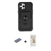MARSİLYAN™- iPhone 12 Pro Max Kılıf Ahenk Klasik - Siyah Mat Seramik Nano Ekran Koruyucu + Renkli Kamera Lens Koruma Cam - PE