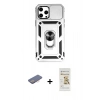 MARSİLYAN™- iPhone 12 Pro Max Kılıf Ahenk Klasik - Siyah Mat Seramik Nano Ekran Koruyucu + Renkli Kamera Lens Koruma Cam - PE