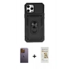 MARSİLYAN™- iPhone 12 Pro Max Kılıf Ahenk Klasik - Siyah Mat Seramik Nano Ekran Koruyucu + Neon Fosforlu Kamera Lens - SI