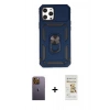 MARSİLYAN™- iPhone 12 Pro Max Kılıf Ahenk Klasik - Siyah Mat Seramik Nano Ekran Koruyucu + Neon Fosforlu Kamera Lens - SI