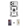 MARSİLYAN™- iPhone 12 Pro Max Kılıf Ahenk Klasik - Siyah Mat Seramik Nano Ekran Koruyucu + Neon Fosforlu Kamera Lens - TU