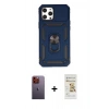 MARSİLYAN™- iPhone 12 Pro Max Kılıf Ahenk Klasik - Siyah Mat Seramik Nano Ekran Koruyucu + Neon Fosforlu Kamera Lens - TU