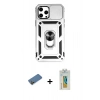 MARSİLYAN™- iPhone 12 Pro Max Kılıf Ahenk Klasik - Siyah Polymer Nano Ekran Koruyucu + Gold Shine Kamera Lens Koruma Cam