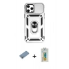 MARSİLYAN™- iPhone 12 Pro Max Kılıf Ahenk Klasik - Siyah Polymer Nano Ekran Koruyucu + Gümüş Shine Kamera Lens Koruma Cam