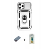 MARSİLYAN™- iPhone 12 Pro Max Kılıf Ahenk Klasik - Siyah Polymer Nano Ekran Koruyucu + Metal Kamera Lens Koruma Cam - KI