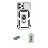 MARSİLYAN™- iPhone 12 Pro Max Kılıf Ahenk Klasik - Siyah Polymer Nano Ekran Koruyucu + Renkli Kamera Lens Koruma Cam - MI