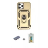 MARSİLYAN™- iPhone 12 Pro Max Kılıf Ahenk Klasik - Siyah Polymer Nano Ekran Koruyucu + Renkli Kamera Lens Koruma Cam - MI