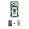 MARSİLYAN™- iPhone 12 Pro Max Kılıf Ahenk Klasik - Siyah Polymer Nano Ekran Koruyucu + Neon Fosforlu Kamera Lens - MI