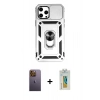MARSİLYAN™- iPhone 12 Pro Max Kılıf Ahenk Klasik - Siyah Polymer Nano Ekran Koruyucu + Neon Fosforlu Kamera Lens - SI
