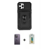MARSİLYAN™- iPhone 12 Pro Max Kılıf Ahenk Klasik - Siyah Polymer Nano Ekran Koruyucu + Neon Fosforlu Kamera Lens - BZ