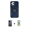 MARSİLYAN™- iPhone 12 Pro Max Kılıf Ahenk Klasik - Siyah Polymer Nano Ekran Koruyucu + Neon Fosforlu Kamera Lens - MI