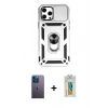 MARSİLYAN™- iPhone 12 Pro Max Kılıf Ahenk Klasik - Siyah Polymer Nano Ekran Koruyucu + Neon Fosforlu Kamera Lens - MI