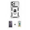 MARSİLYAN™- iPhone 12 Pro Max Kılıf Ahenk Klasik - Siyah Polymer Nano Ekran Koruyucu + Neon Fosforlu Kamera Lens - BZ