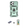 MARSİLYAN™- iPhone 12 Pro Max Kılıf Ahenk Klasik - Siyah Polymer Nano Ekran Koruyucu + Pembe Renkli Kamera Lens Koruma Cam