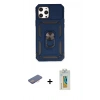 MARSİLYAN™- iPhone 12 Pro Max Kılıf Ahenk Klasik - Siyah Polymer Nano Ekran Koruyucu + Pembe Renkli Kamera Lens Koruma Cam