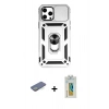 MARSİLYAN™- iPhone 12 Pro Max Kılıf Ahenk Klasik - Siyah Polymer Nano Ekran Koruyucu + Renkli Kamera Lens Koruma Cam - YL