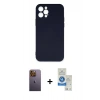 MARSİLYAN™- iPhone 12 Pro Max Kılıf Ahenk Serisi - Şeffaf Royal Nano Ekran Koruyucu + Sarı Neon Fosforlu Kamera Lens