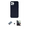 MARSİLYAN™- iPhone 12 Pro Max Kılıf Ahenk Serisi - Şeffaf Temperli Cam Ekran Koruyucu + Kırmızı Metal Kamera Lens Koruma Cam