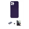 MARSİLYAN™- iPhone 12 Pro Max Kılıf Ahenk Serisi - Şeffaf Temperli Cam Ekran Koruyucu + Renkli Kamera Lens Koruma Cam - PE