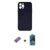 MARSİLYAN™- iPhone 12 Pro Max Kılıf Ahenk Serisi - Siyah 18D Cam Ekran Koruyucu + Metal Kamera Lens Koruma Cam - GD