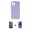 MARSİLYAN™- iPhone 12 Pro Max Kılıf Ahenk Serisi - Siyah 18D Cam Ekran Koruyucu + Neon Fosforlu Kamera Lens - BZ