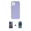 MARSİLYAN™- iPhone 12 Pro Max Kılıf Ahenk Serisi - Siyah 18D Cam Ekran Koruyucu + Neon Fosforlu Kamera Lens - MI