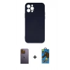 MARSİLYAN™- iPhone 12 Pro Max Kılıf Ahenk Serisi - Siyah 18D Cam Ekran Koruyucu + Neon Fosforlu Kamera Lens - SI